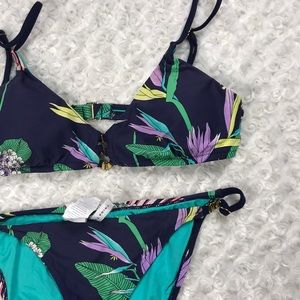Trina Turk Navy Blue and Floral Two Piece Swimsuit